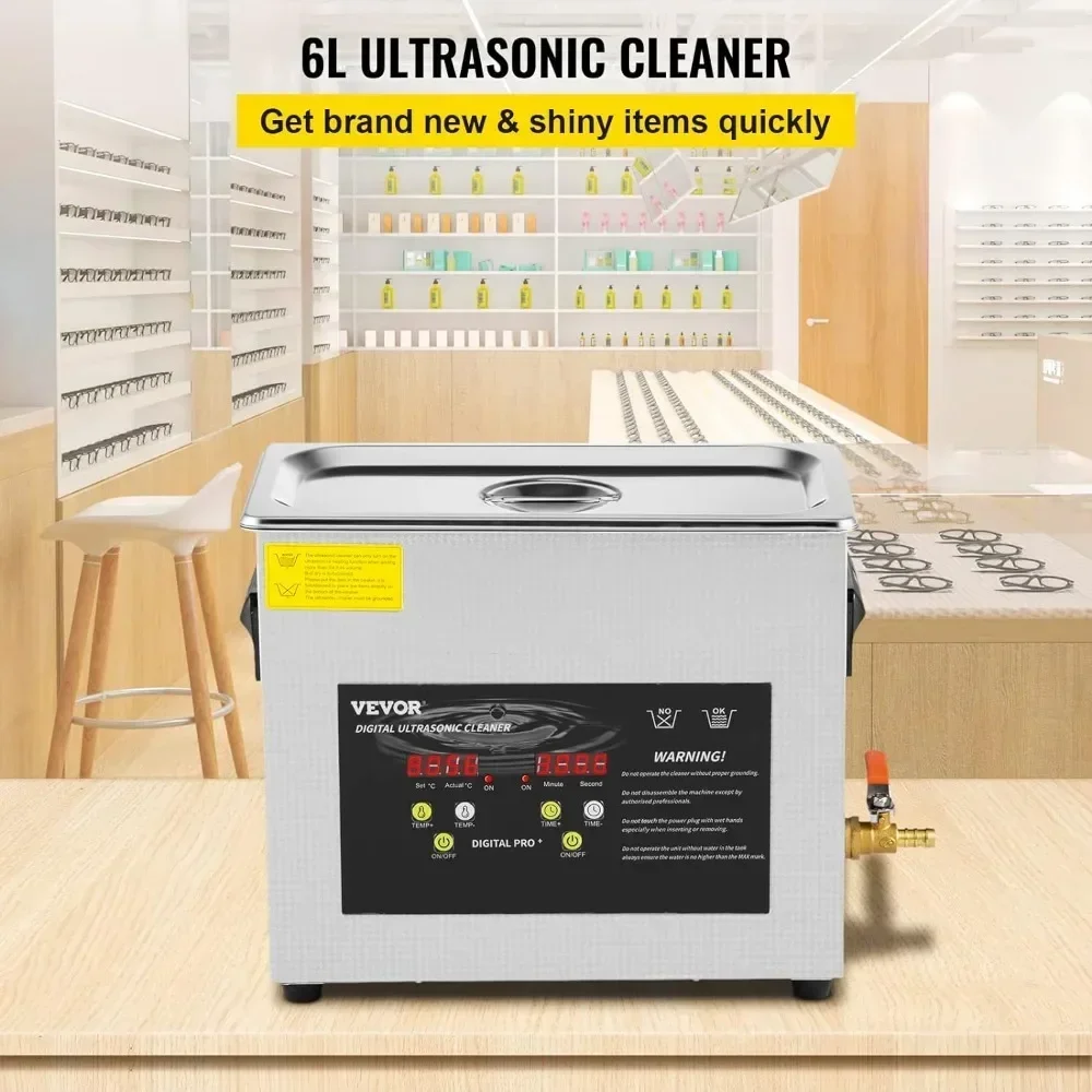 Limpador ultrassônico atualizado de 6l, limpador ultrassônico de peças de laboratório digital profissional com temporizador aquecedor para limpeza de óculos de joias