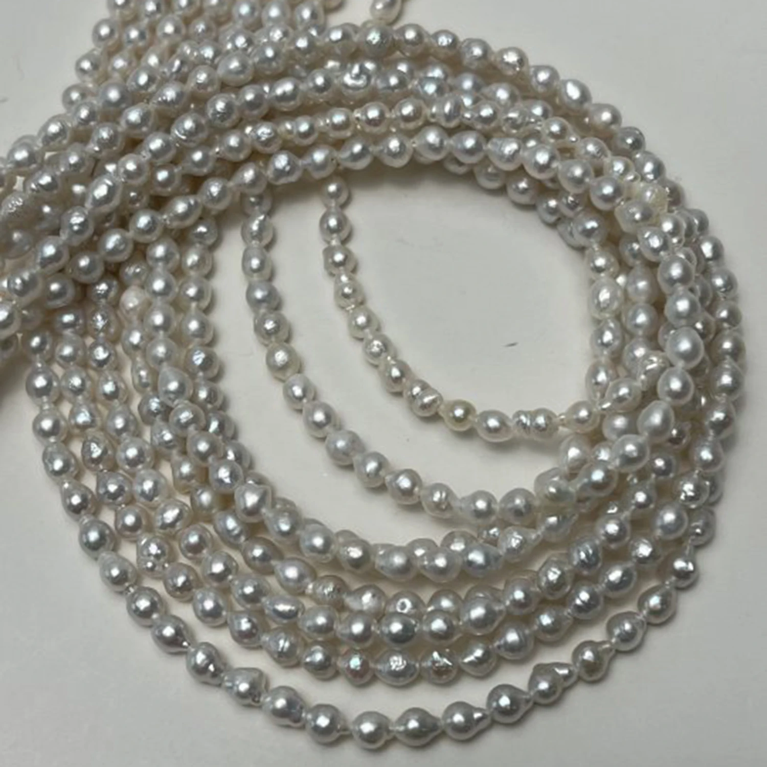 Natural Pearl 3-4mm Round Shape Freshwater White Necklace Semi-Finished Baroque DIY Materials  Accessories Wholesale Jewelry