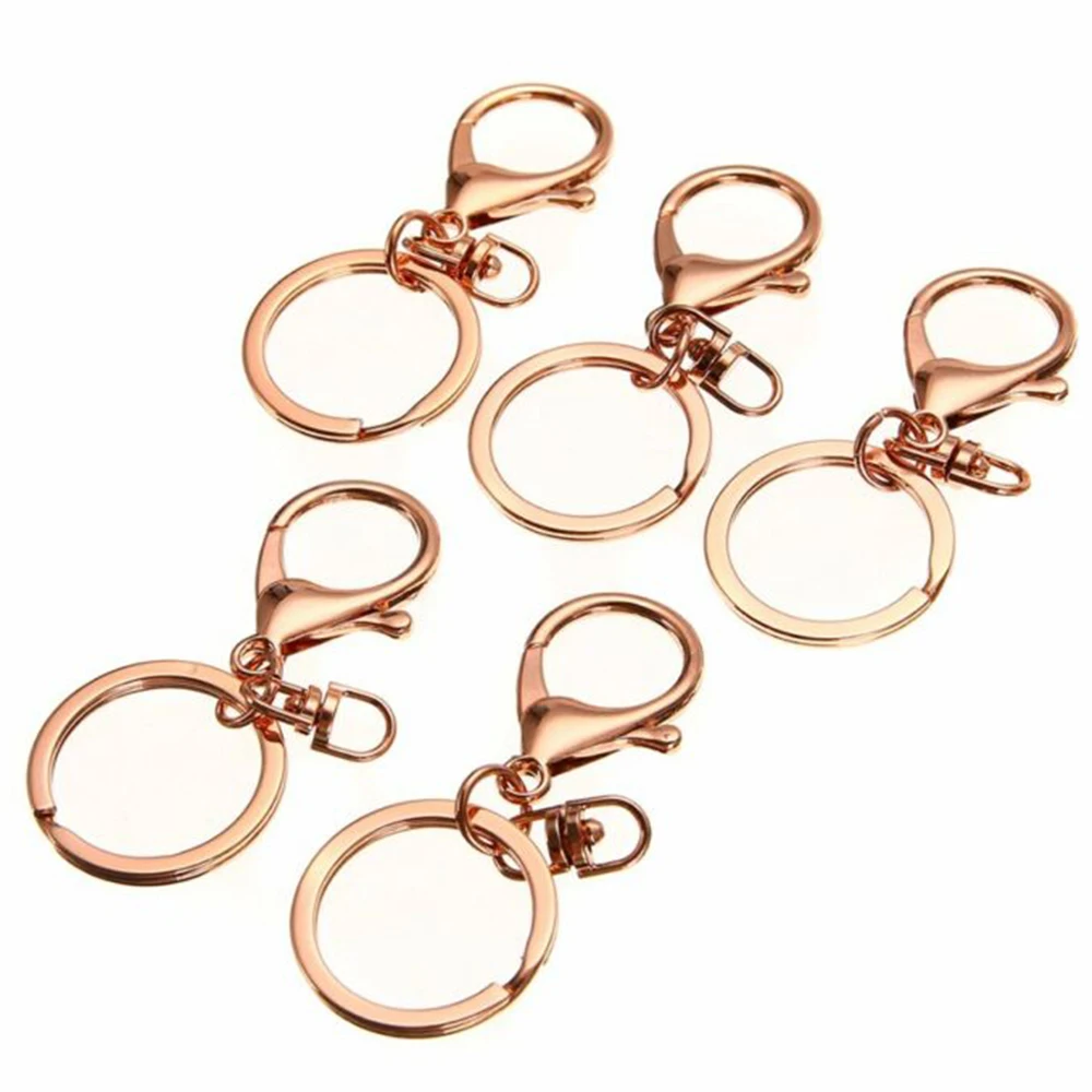 New 10pcs Rose Gold Lobster Clasp Trigger Clip Key Ring w/ Split Ring Accessory