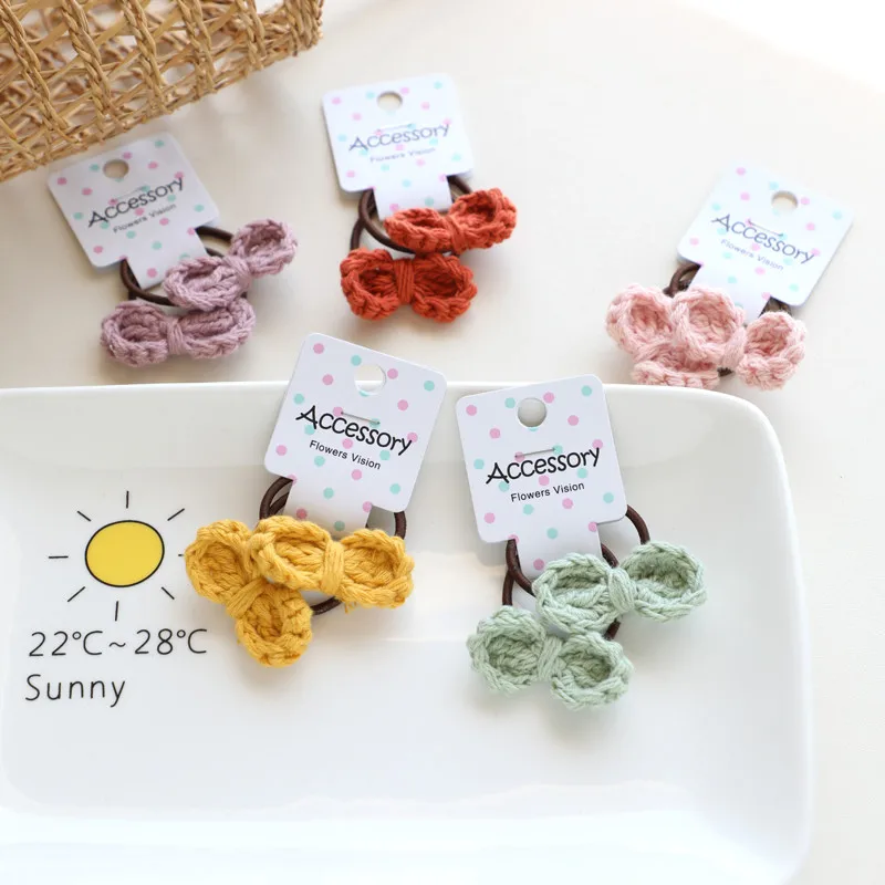 2pcs/lot candy color girl woman hair accessories bow elastic hair rubber band hair tie ring Carton hurt hair rope headwear