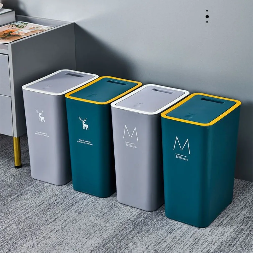 Garbage Bin Plastic Trash Bin Rectangular Nordic Trash Can with Lid Waste Bins Bathroom