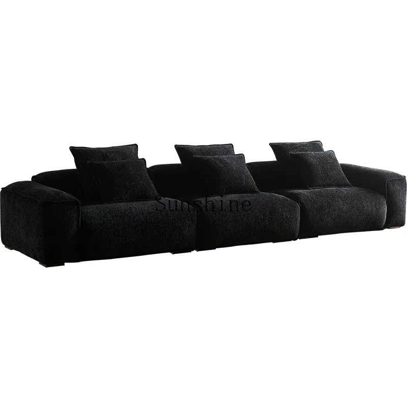 French retro chenille living room small apartment straight row tofu block sofa fabric black