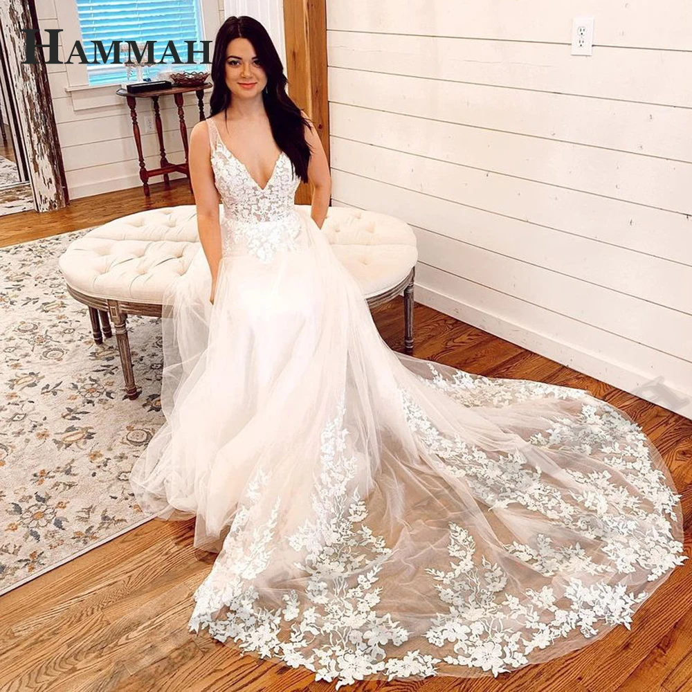 2024 Modest Brush Train Wedding Dresses Brides Gown Tiered Appliques Backless Sposa Vestidos Bridal Party Suit Robe De Mariée