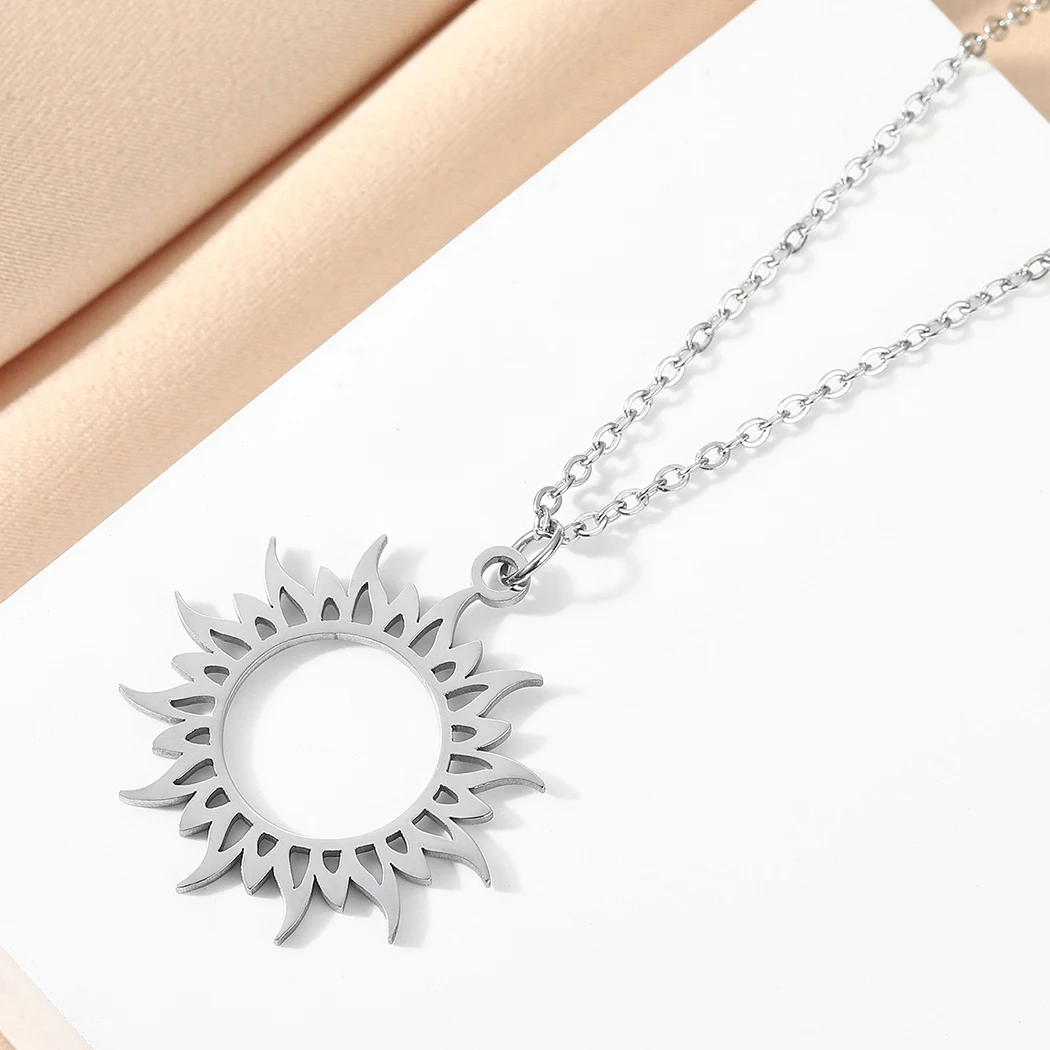 Todorova Stainless Steel Sun Planet Symbol Pendant Necklace For Women Men Charm Dainty Jewelry Christmas Day Gift