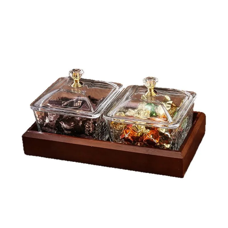 

Fruit plate, living room household glass tea, tea table, snacks, dried fruit, candy, snack plate, snack storage box, grid