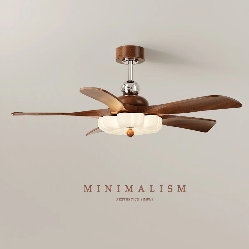 Walnut-Colored Fan Light  Bronze-Colored Straight Blade  Ceiling Fan Light For Living Room Bedroom And Dining Room New Chinese-