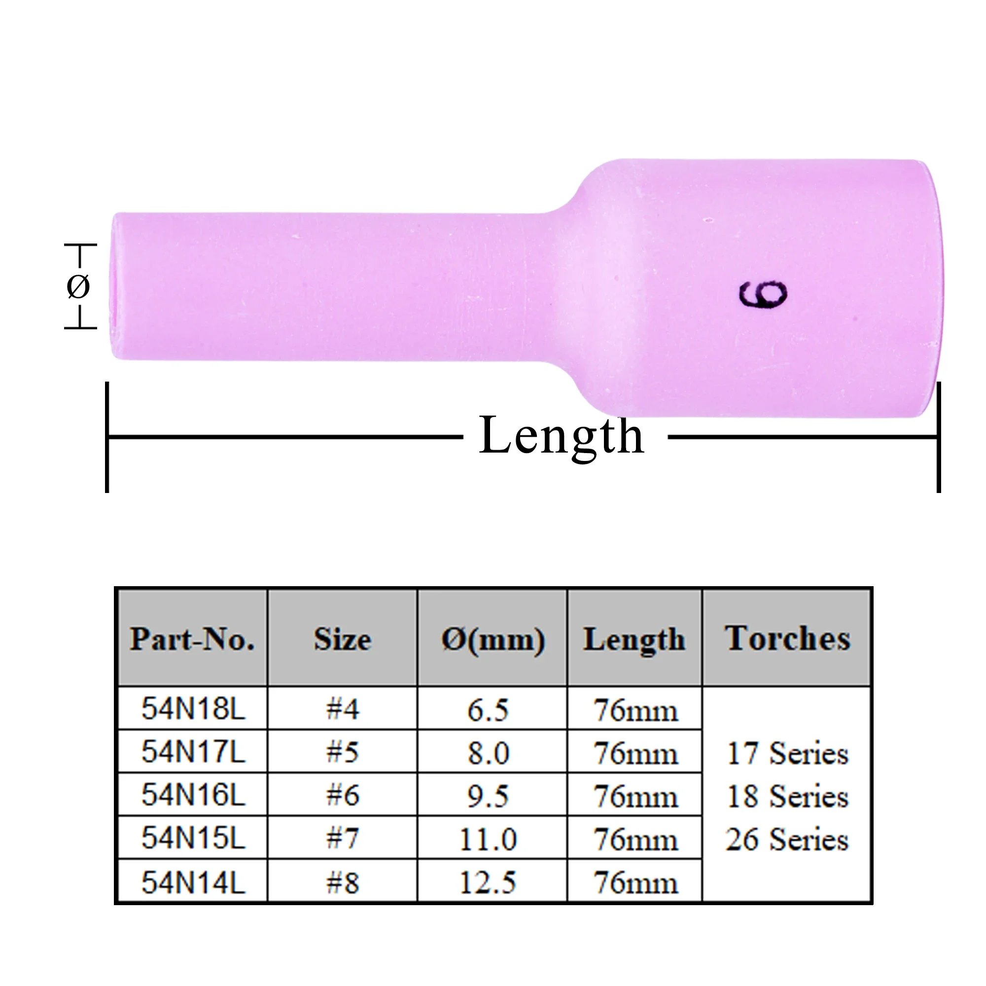 10 buah Per kotak 76mm 54N14L 54N15L 54N16L 54N17L 54N18L nozel Alumina untuk TIG WP17 18 26 aksesoris obor las habis pakai