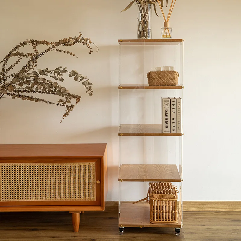 Polia acrílica piso 360 graus de rotação estante móvel rack de armazenamento multiuso