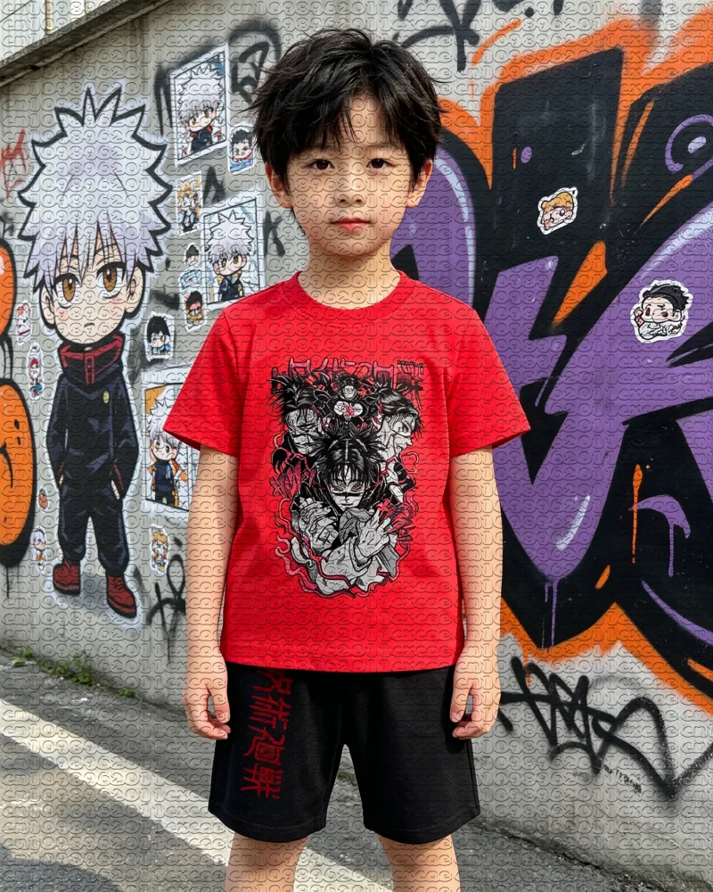 Unisex Kids Summer Anime Jujutsu Kaisen Villain Graphic Two Piece Set Quick Dry  T Shirt Shorts Sports Daily Casual Outfit Y2k
