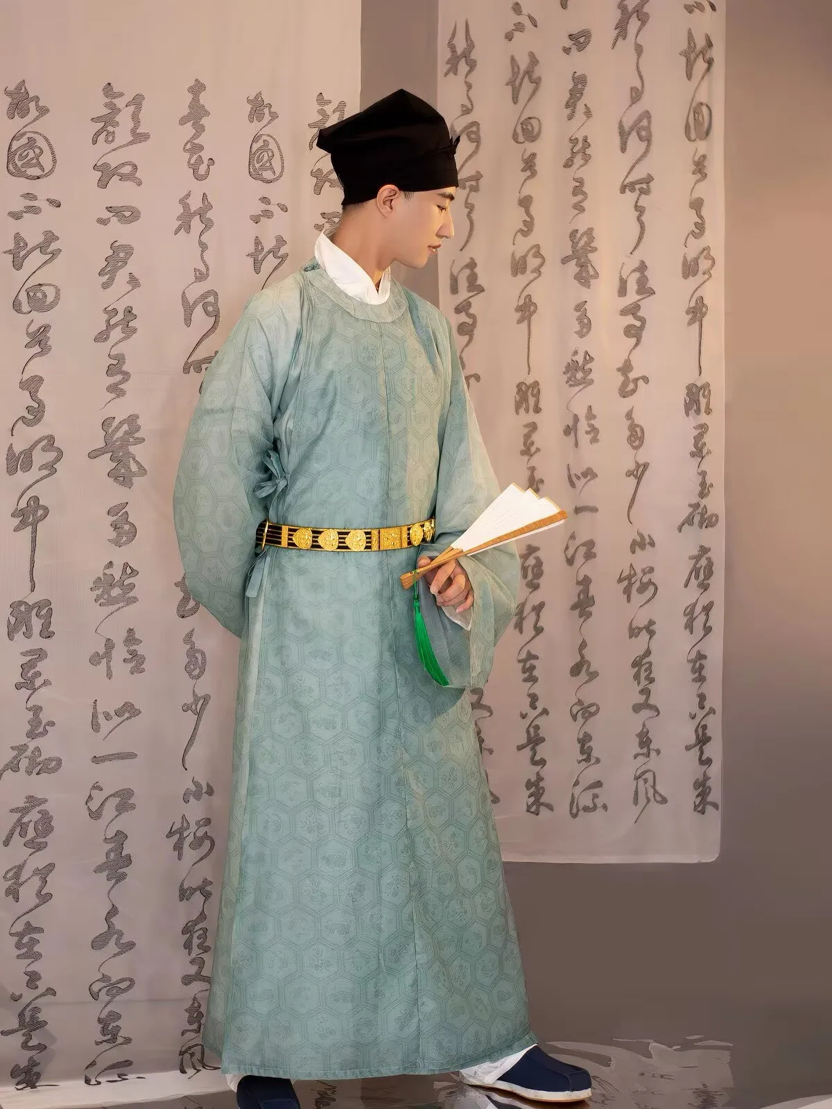 Chinese Song Style Men's Hanfu Robe, Vintage Ancient Scholar Outfit, Traditional Long Garment for Photo Shoot Cosplay Cultural E