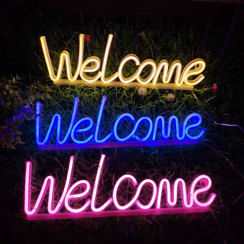 Welcome Neon Sign Welcome LED Neon Light Wall Art Sign Light up Light for Business Storefront Home door Window Glass Door Decor