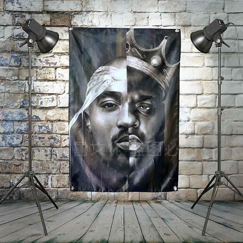 The Notorious B.I.G  2PAC Heavy Metal Band Poster Music Banner Background Wall Flag Decor Vintage Creative Cloth Art Painting