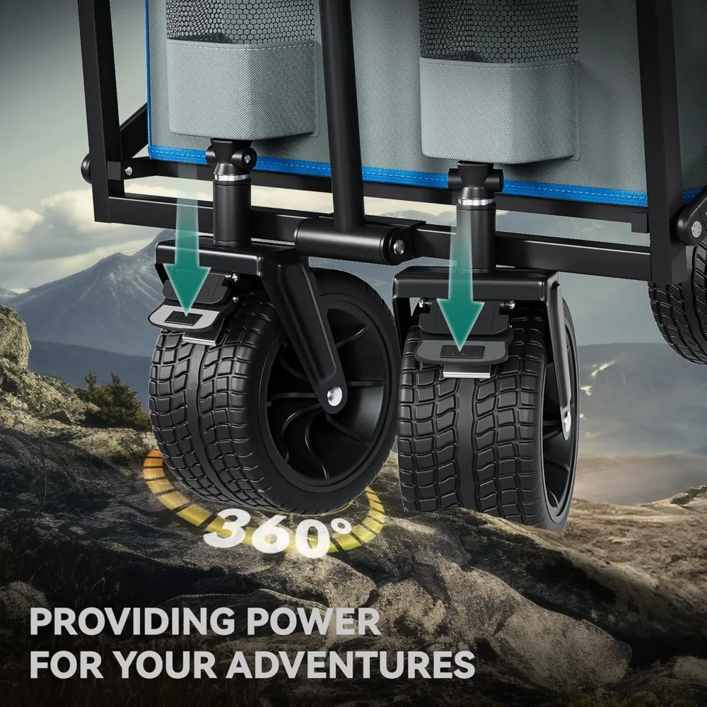 Heavy-Duty Outdoor Folding Wagon Cart with Removable Canopy, Adjustable Handles and Flexible Swivel Wheels for Large Capacity an