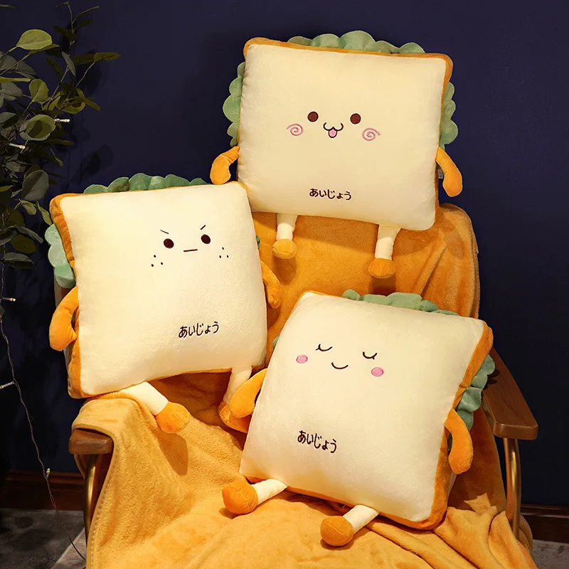 

Кабриолетная подушка-трансформер с мультяшным тостовым хлебом 3-в-1 и одеялом, офисная подушка для сна, многофункциональное одеяло