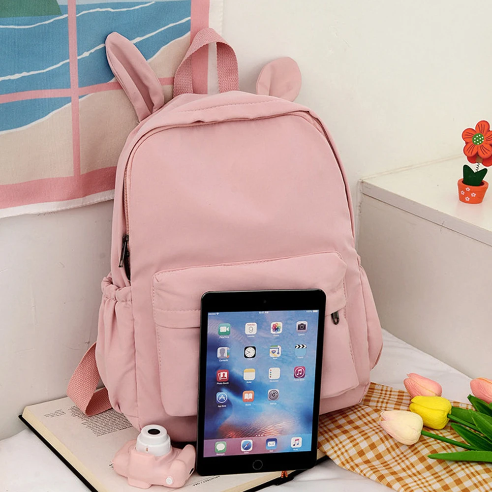 Custom Name Solid Color Rabbit School Student Backpack Embroidered Personalized Kids Fashion Large Capacity Schoolbags