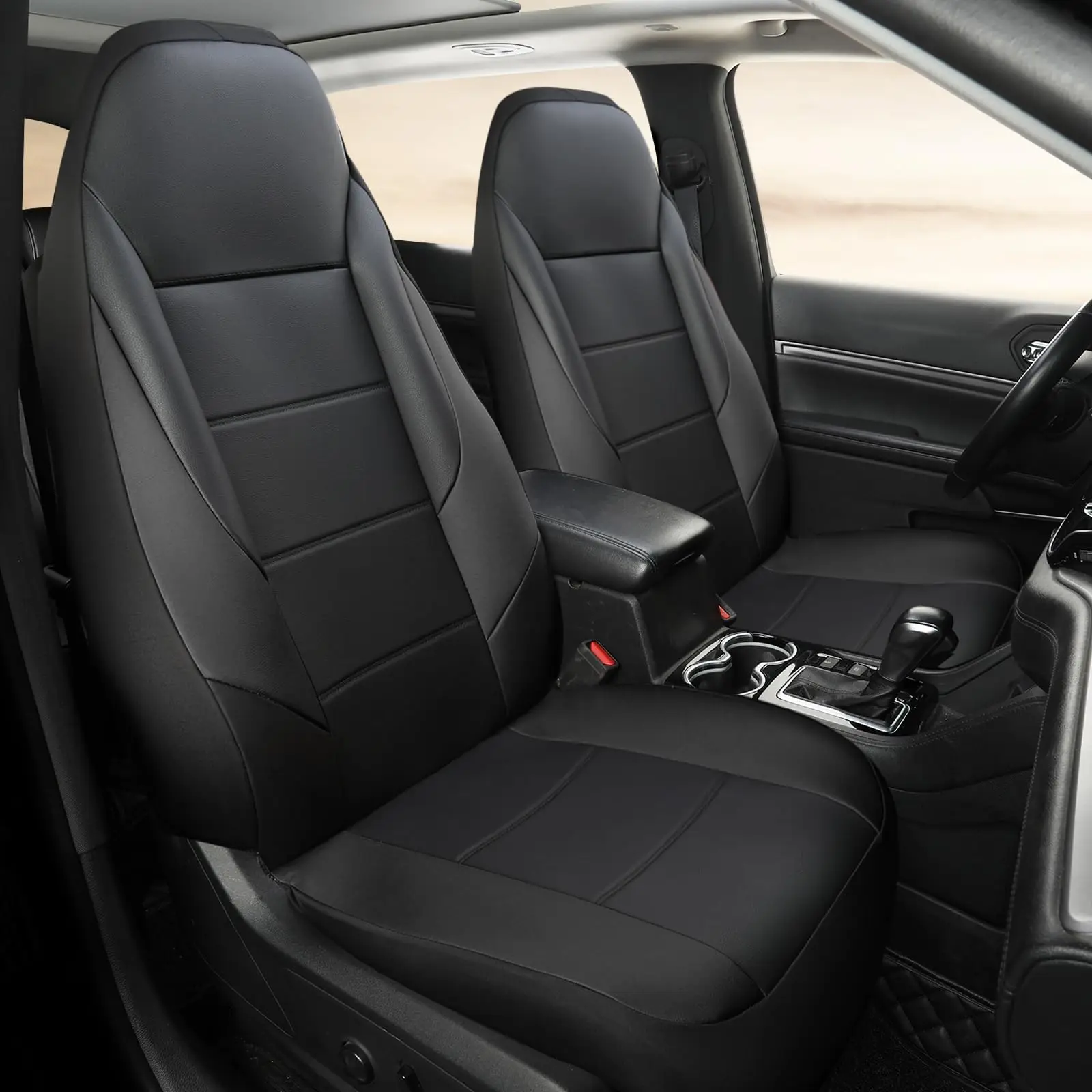 

Front Seat Covers for Jeep Wrangler Sahara Sport Rubicon Unlimited Willys,Faux Leather Seat Protectors (2 Pack, Black)