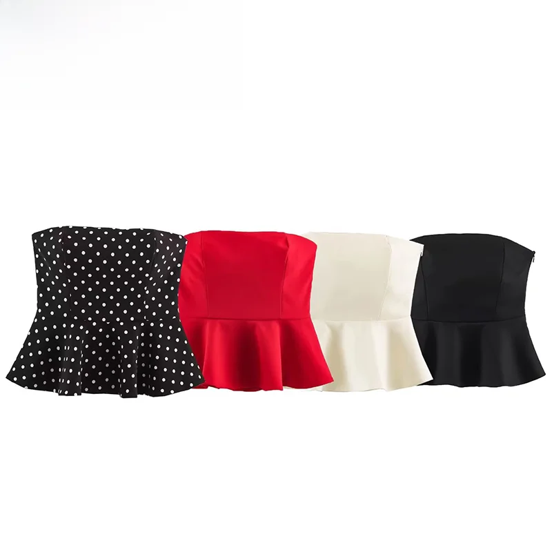 Fashionable Nine-Piece Women's Top with Tube Bustle Polyester Fabric Commute Style Casual Wear Summer New Arrival