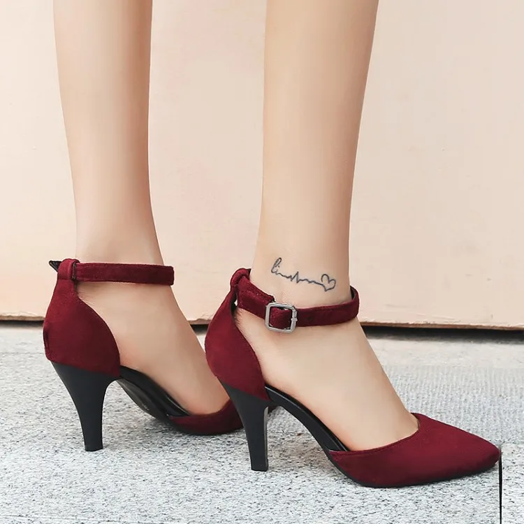 Oversize Large size Big size High-heeled shoes Pointed toe Metal Buckle Thick Heel Fashion trend Comfortable