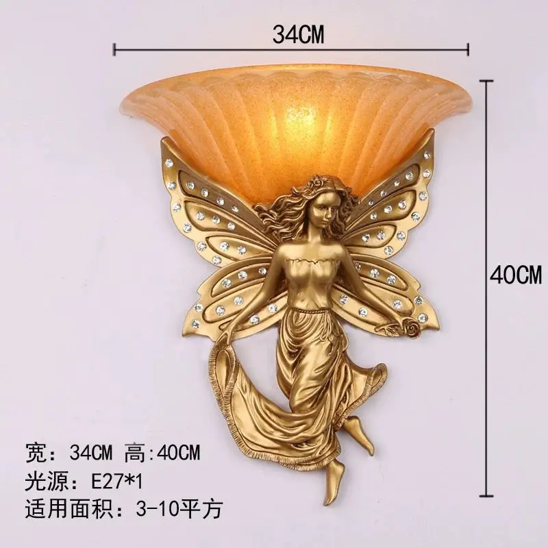

European Angel Crystal lamp bedroom living room background wall creative LED resin carved wall lamp