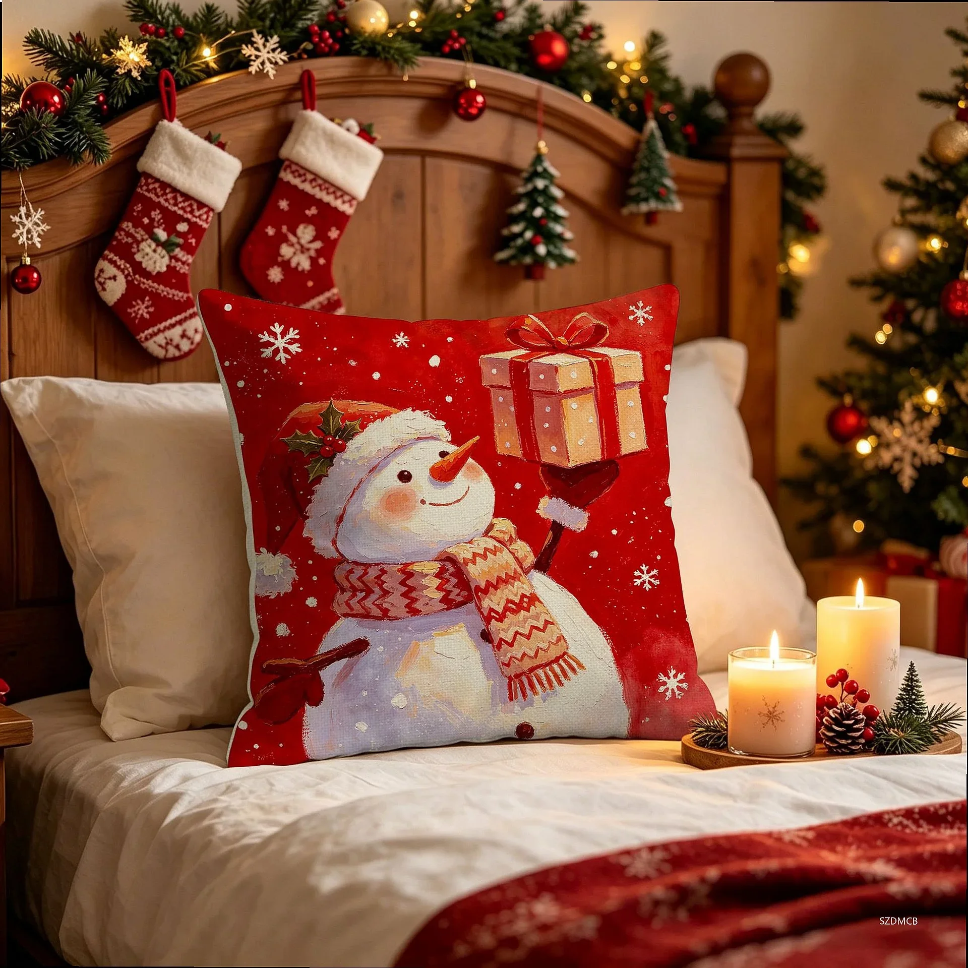 2026 Weihnachtskissenbezug Grau Rot Cartoon Weihnachtsmann Schneemann Elch Sofakissenbezug Heim Bett Auto Deko Frohe Weihnachten 45cm X 45cm – Detail 6