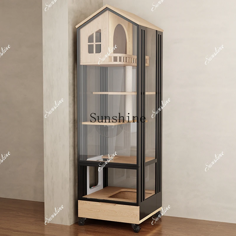 Cat villa household indoor small apartment cat litter box integrated does not occupy a panoramic solid wood  FT