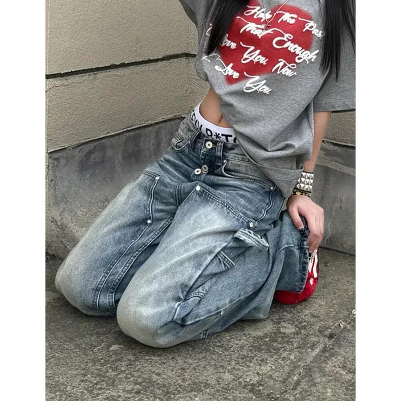 Women Wash High Stretch Blue Button Detail Flare Jeans Girls Niche Slim Versatile Trendy Denim Long Daily Trousers