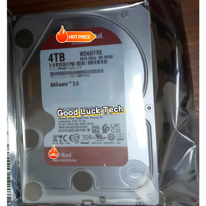 W--D 4TB Disco Rígido Interno para Desktop, Disco Rígido NAS Vermelho, 5400RPM, SATA 6 Gb/s, 64MB Cache, 3.5 ", WD40EFRX, Novo, Original