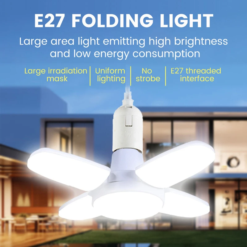 Fan Foldable 28W LED Bulb AC 220V/110V 40 Bulb Deformation for Home Ceiling Lights Warehouse and Garage White Light 6500K Bulb