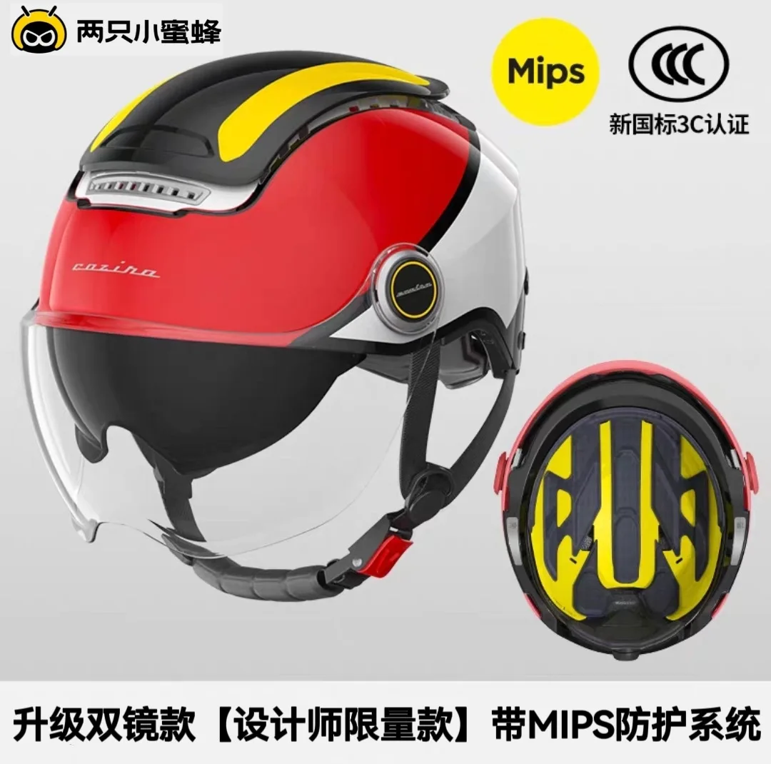 電動自転車ヘルメット夏通気性電動バイクオープンフェイスヘルメット男性女性デュアルレンズジェットスクーターハーフヘルメット