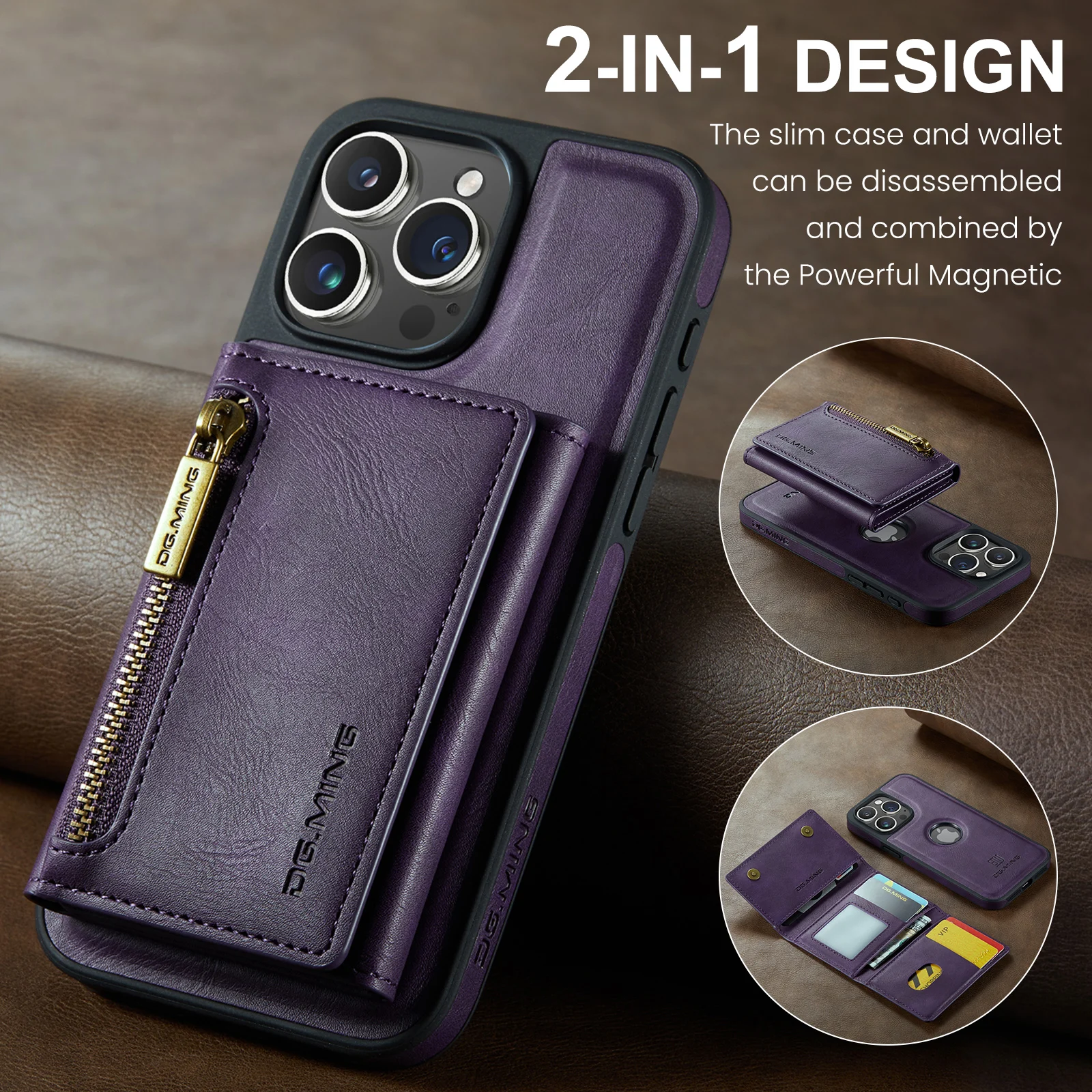 

For iPhone 14 Promax 15 13 12 11 pro Plus removable leather card holder MagSafe phone case magnetic wallet 2in1shockproof cover