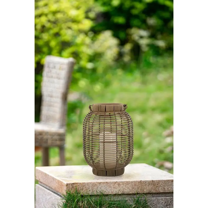 

Brown Poly Rattan Lantern with White LED Candle & Timer Function, 8.7x8.7x11.8 inches, Outdoor Decorative Light for Home, Patio