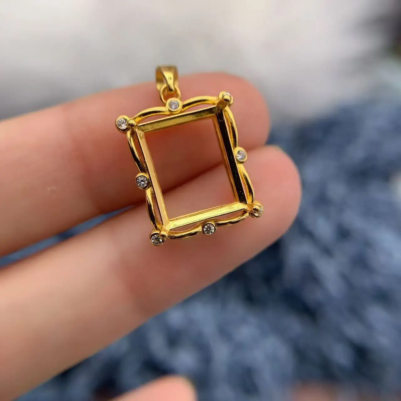 MeiBaPJ Inlay Rectangular 10*12mm S925 Sterling Silver DIY Empty Pendant Holder for Women Fine Weddings Jewelry Free Delivery