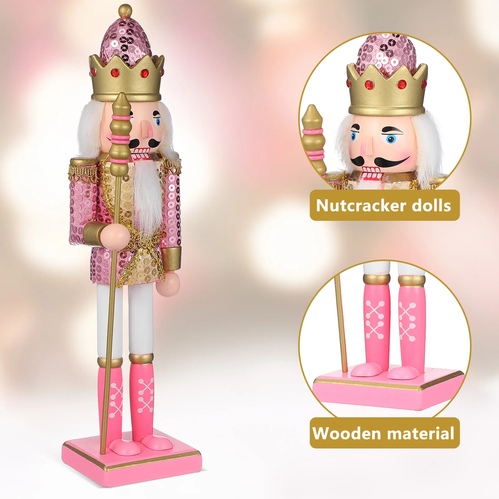 

Wooden Nutcracker Statue Christmas Decor Handcrafted Xmas Ornament Intricate Detailing Festive Mantel Display Wooden Nutcracker