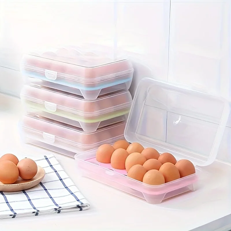 15 Grid Refrigerator Egg  Box Plastic Egg Fresh-Keeping Case Holder With Lid Transparent Dispenser Kitchen Food Organizer