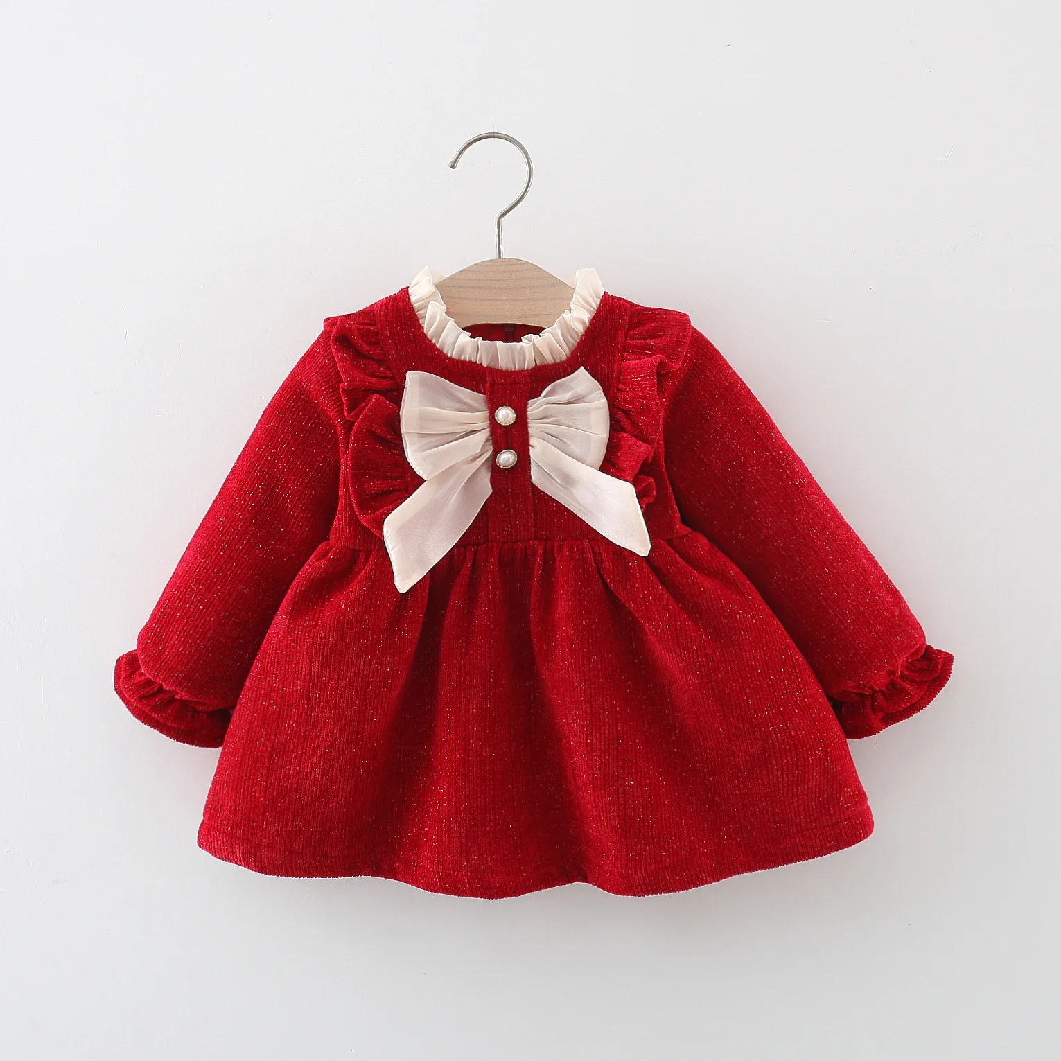 Newborn Baby Girls Dress Cute Bow Long Sleeve Dresses For Girls Baby Clothing Birthday Party Princess Dress Toddler Clothes