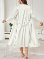 Women's Satin Robe Belted Elegant Solid Color Silky Comfort Bathrobe Loungewear - Image 6