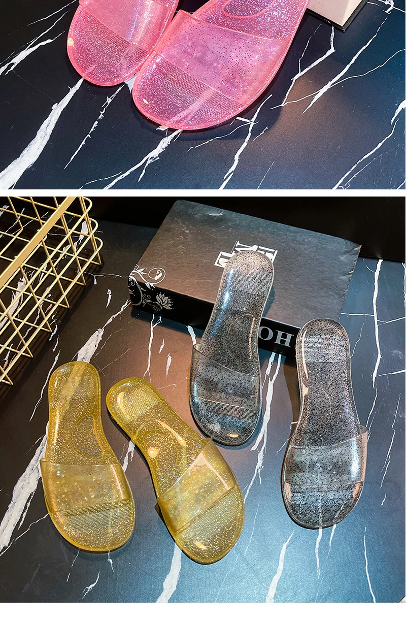 Damen-Flachsohlen-Pantoffeln 2026 Neu für Außenbereich, Bad, Zuhause, Universelle Kristall-Transparente Einfache Modische Sandalen – Detail 11