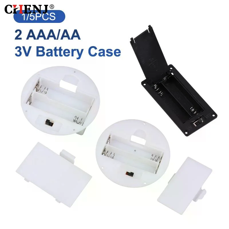 Picture 3: 1/5Pcs 2 AAA/AA 3V Battery Case With Switch Cover Round Embedded Battery Holder Battery Storage Boxes Switch Socket Container