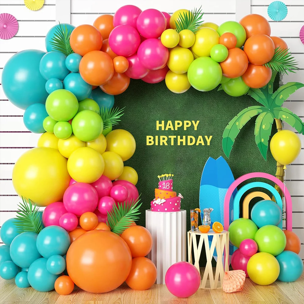 120-teiliges Set Sommer Tropischer Ballonbogen Girlanden-Kit Regenbogen-Ballongirlanden-Set Perfekt für Hawaiianische Pool-Party-Dekorationen