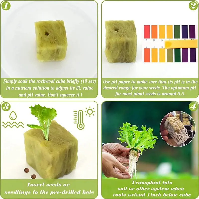 A23P 50Pcs Stonewool Hydroponic Grow Media Starter Cubes Plant Cubes Soilless Substrate Seeded Rock Wool Plug Seedling Block