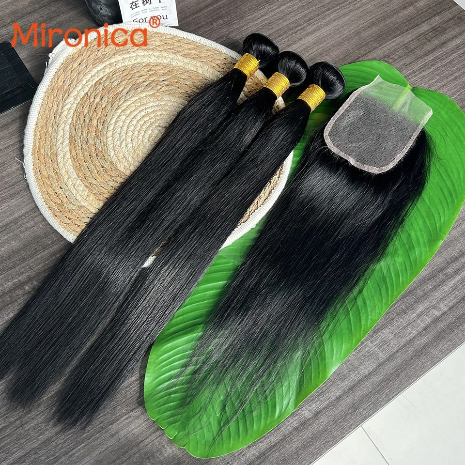 

Наборы прямых человеческих волос 12A с заколкой-фиксатором 4x4 и прозрачной кружевной фронтальной заколкой 13x4, натуральный цвет, бразильские волосы Реми