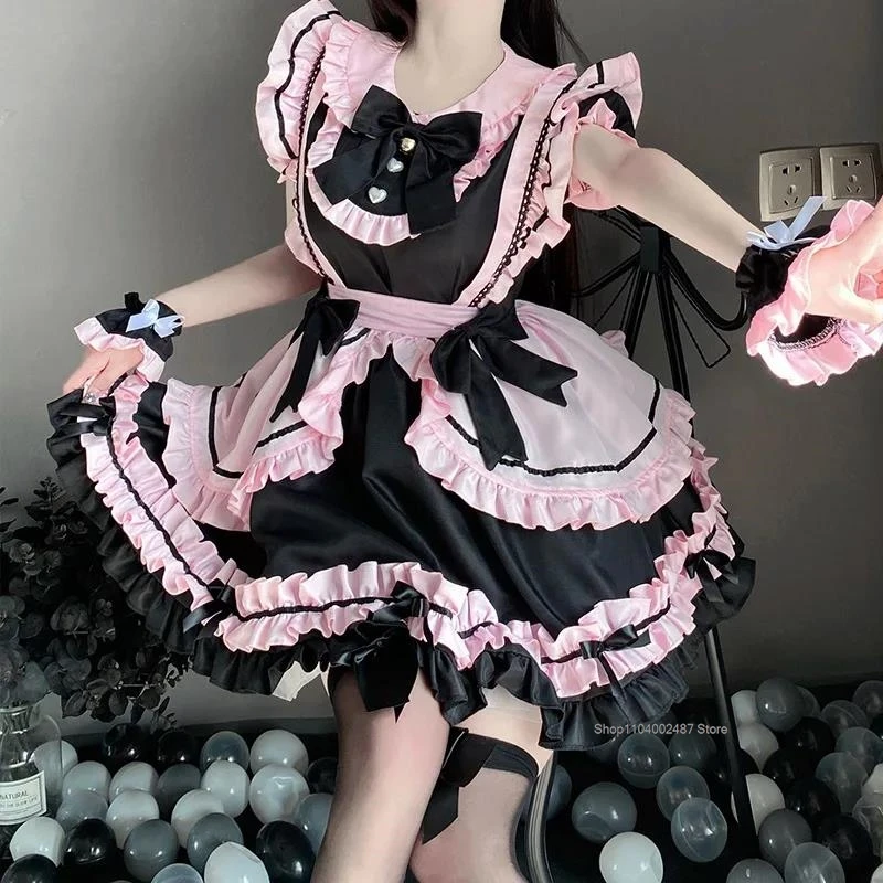 

Anime Heavy Industry Maid Lolita Short Skirt New Sweet Black and Pink Maid Costume Cos Costume Lolita Soft Girl Dress