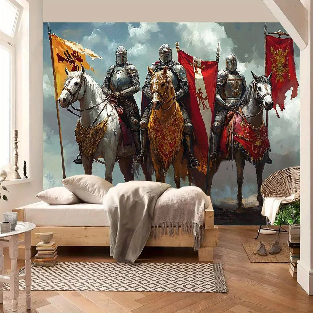 1pc Templar Knight Tapestry-Medieval Crusader Wall Hanging with Gladiator Wall Cloth for Home Decoration 150x230cm
