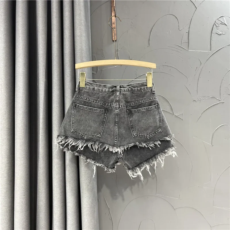 Fashion Holes Raw Edge Denim Shorts for Women 2023 Summer New Streetwear Woman A- Line Ripped Wide-Leg Jean Hot Pants Ttendy