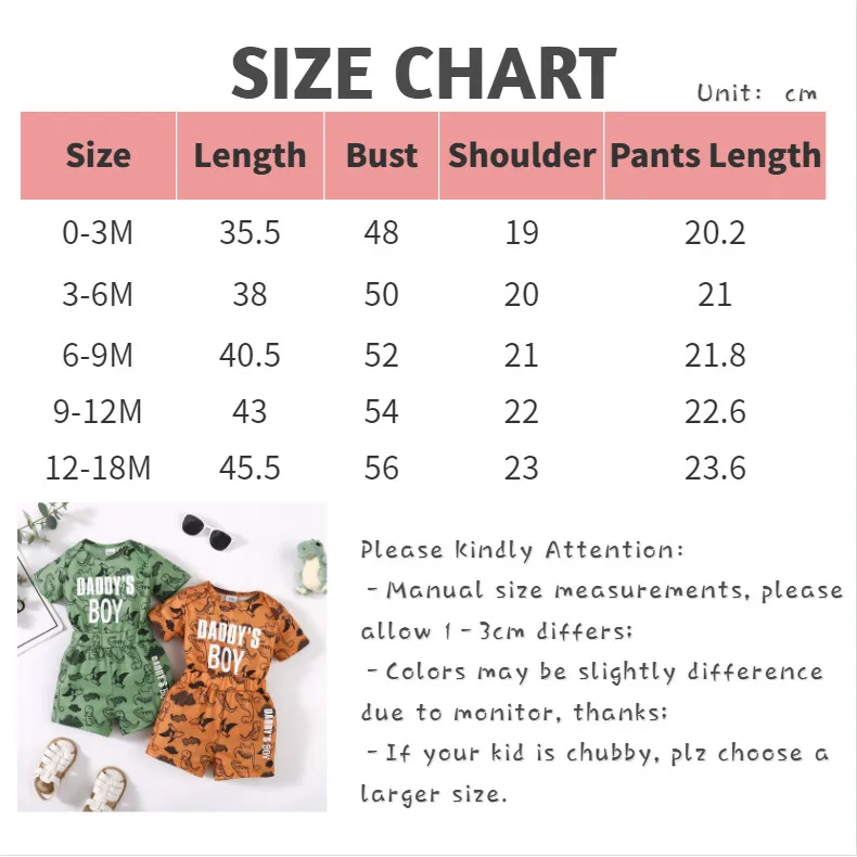 Baby Boy Clothes Set Infant Cartoon Dinosaur Short Sleeve Jumpsuit+Shorts Summer Casual Outfits for Toddler Boy 0-18 Months