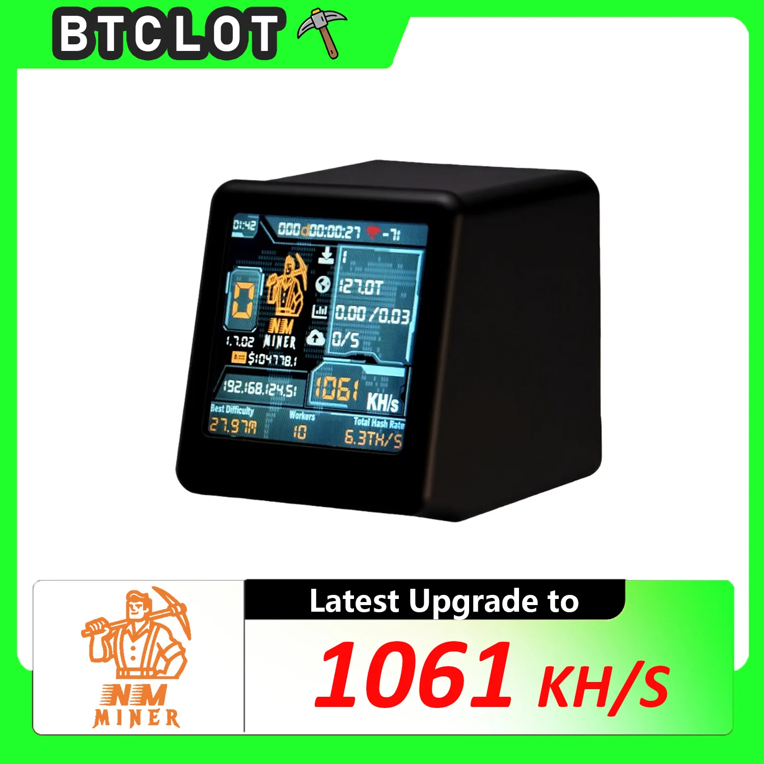 Solo BTC Lottery Miner ESP32 Desktop Clock 1060KH/s Silent Low Power SHA256 Bitcoin Miner Gift Smart TV Home