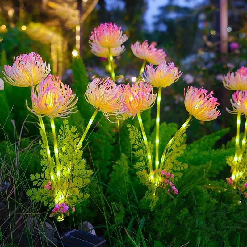 الشمسية 3 رؤساء أضواء زهرة شاطئ البحر مع الزهور المتوهجة والسيقان في الهواء الطلق LED مصباح لمسار سطح السفينة ساحة حديقة الحديقة الديكور