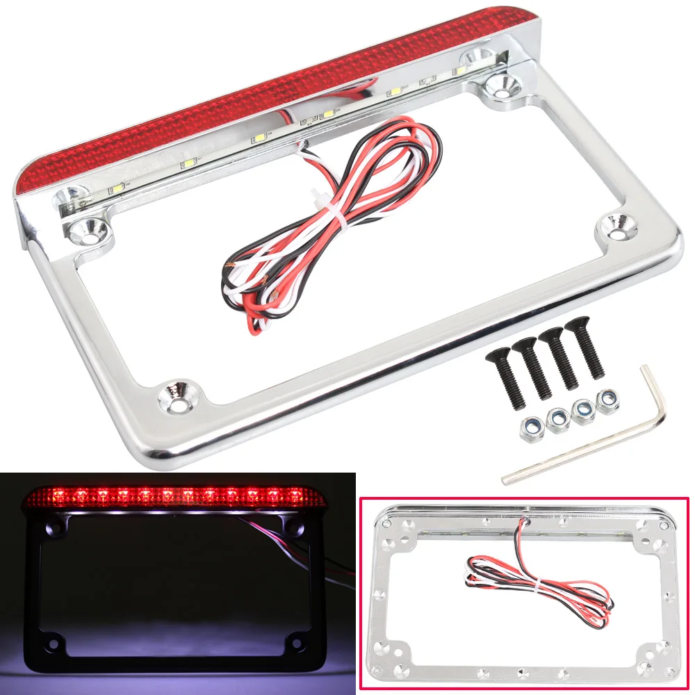 Motorcycle Red License Plate Frame W ith LED Turn Signal Indicator Light Bracket Accessorie For Honda / Suzuki/ Yamaha / Harley