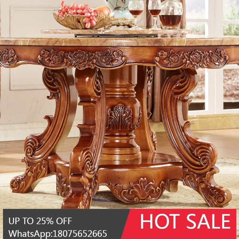 SGF European Style Dining Table Solid Wood Marble Dining Table and Chair Set with Turntable