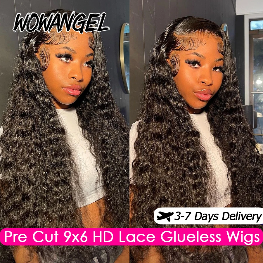 

Wow Angel 250% Pre Cut 9x6 HD Lace Closure Wigs 34in Water Wave Wigs Glueless Ready To Wear Pre Plucked Curly Wigs For Women